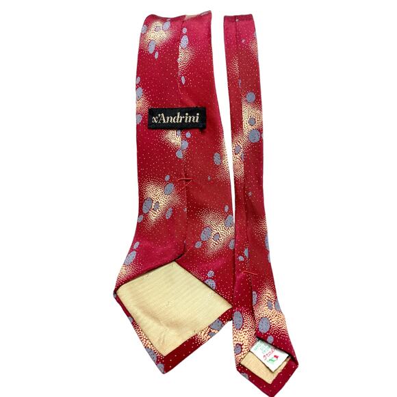 Vintage X'Andrini Necktie 100% Italian Silk Tie Geo Design Red, Blue & Cream - Picture 5 of 6